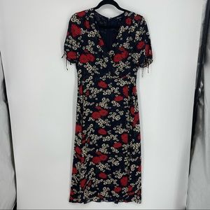 Madewell Peekaboo-Sleeve Midi Dress hillside daisies floral Sz 8 faux wrap dress